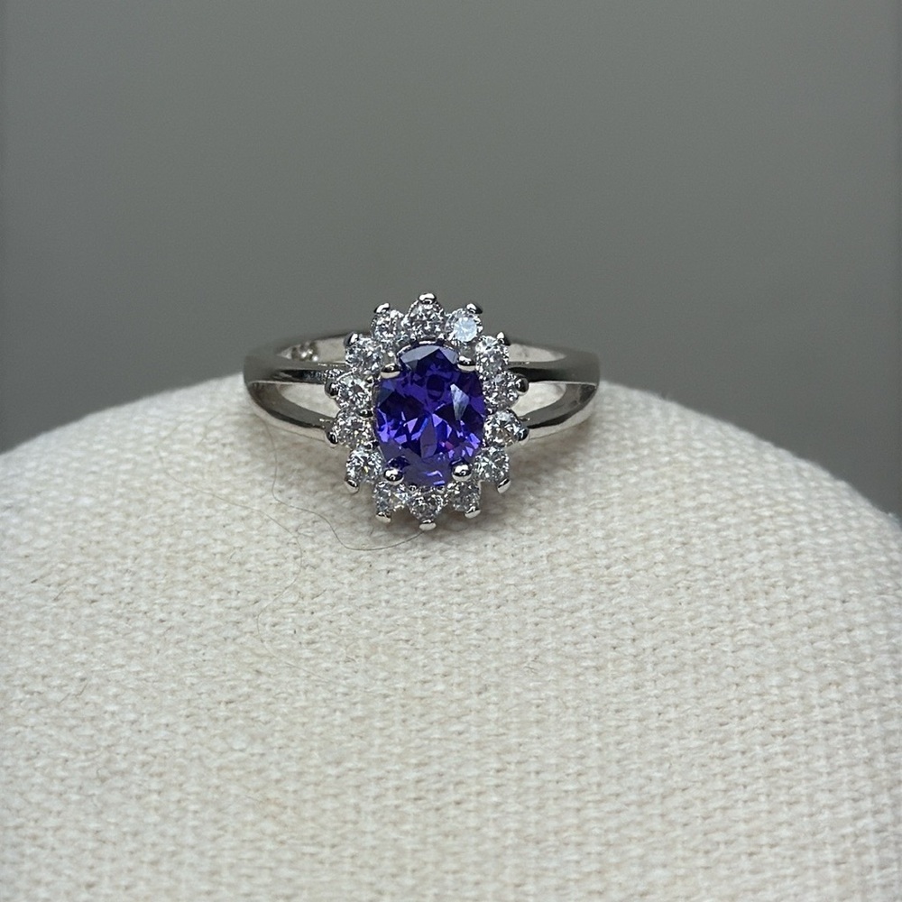 Sterling Silver Purple Halo Ring - Picture 3 of 10